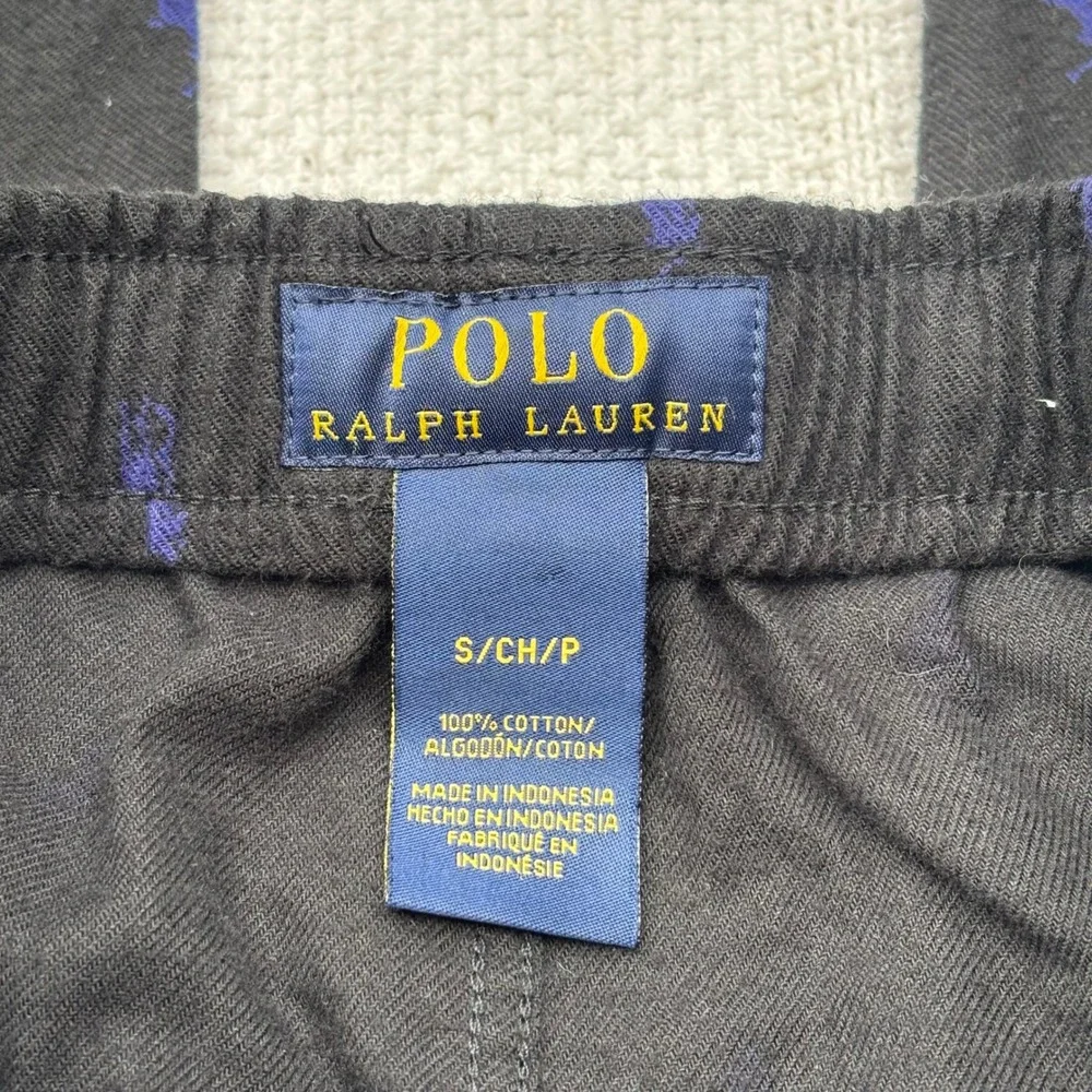 Men's Small POLO Ralph Lauren Black Blue All Over Pony Logo Flannel Lounge Pants